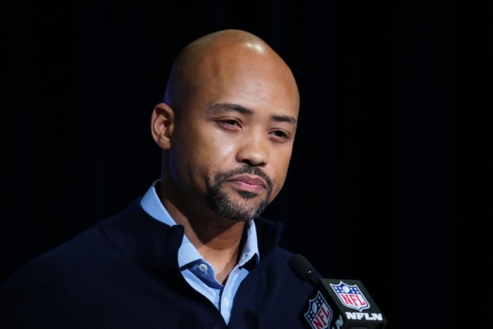 Atlanta Falcons general manager Terry Fontenot during the NFL Combine at the Indiana Convention Center. Mandatory Credit: Kirby Lee-USA TODAY Sports